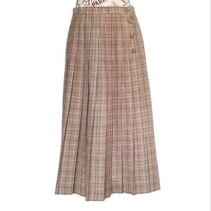 🇨🇦 Vintage 90s Pleated Plaid Tartan Beige midi skirt